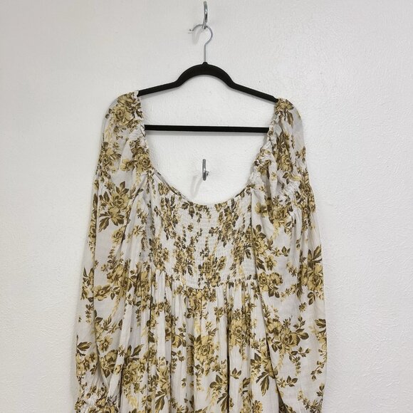 Free People Jaymes Midi Dress Floral Printed Smocked V Neck Long Sleeve Size XL - Picture 16 of 16